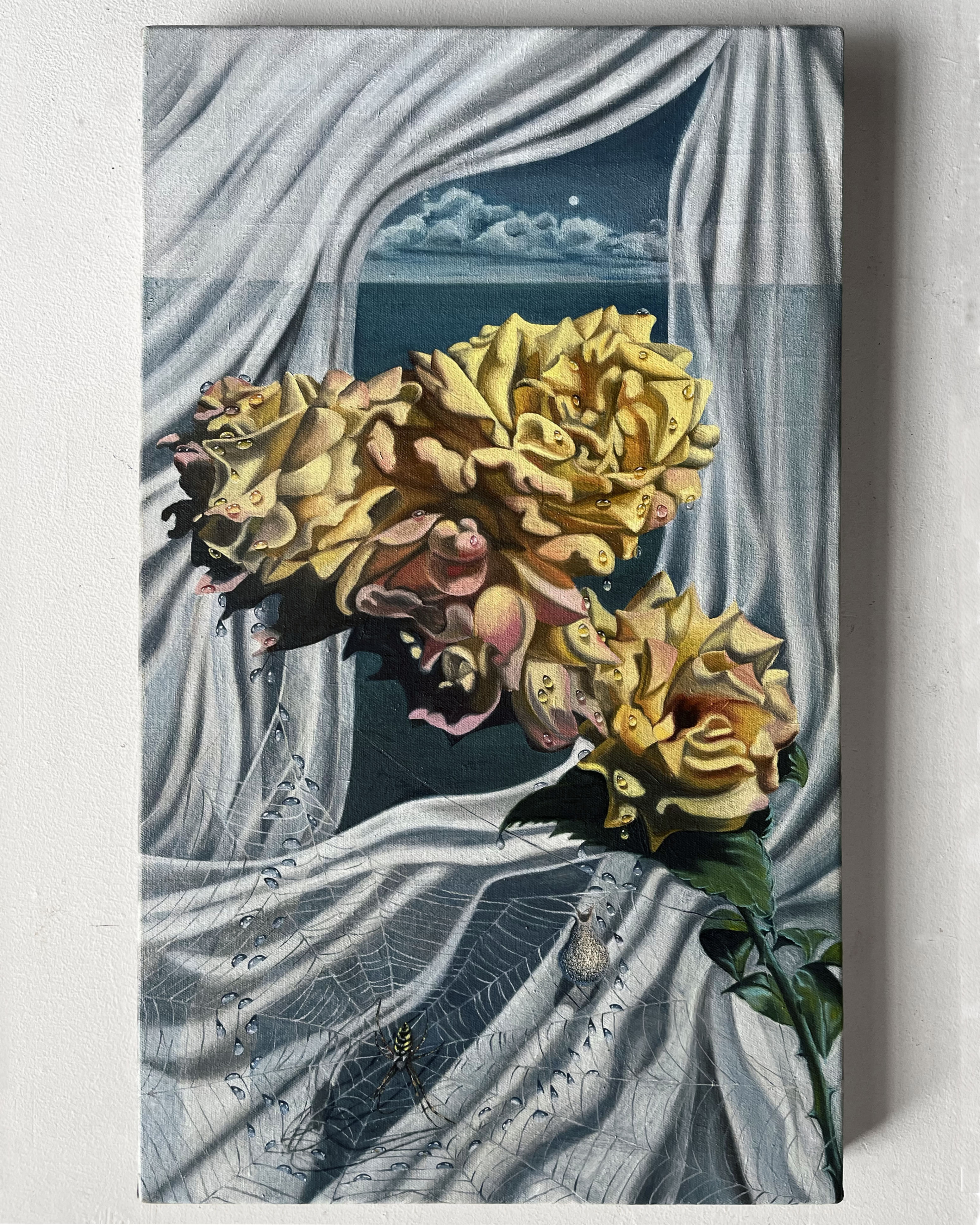 Listen to Arachne's Voice, 26x14.5” 2023 <br>oil and pumice gel on canvas<br><br>